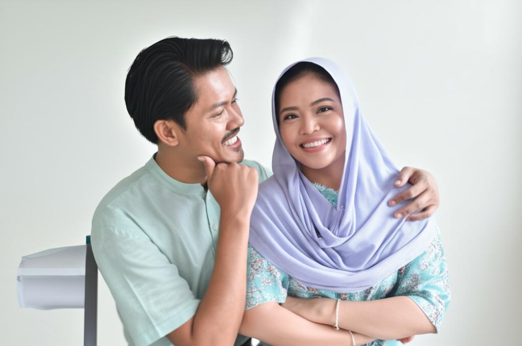 AI prompt: A happy Indonesian couple smiling and looking relaxed together, representing renewed intimacy and connection.