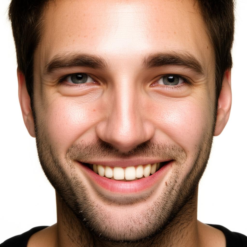 Realistic photo of a man smiling confidently, looking healthy and energetic